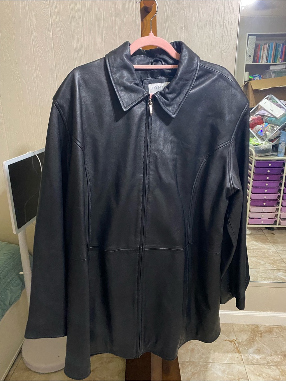 Sonoma Black Leather Zip-Front Shirt Jacket